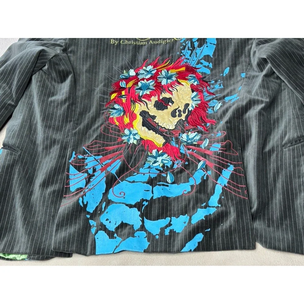 Ed Hardy Christian Audigier Suit Jacket Blazer Black Velvet Embroidered Size XL